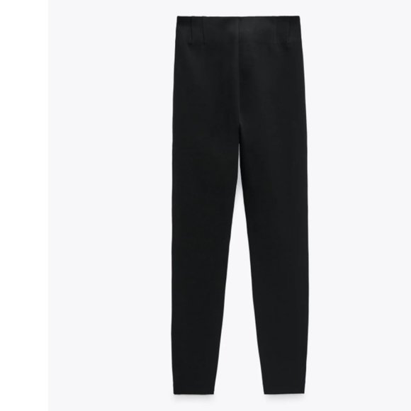 ZARA STRETCH BLACK ZIPPERED MID-RISE LEGGING PANT TROUSERS - Picture 6 of 9